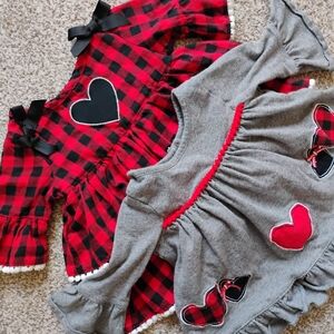 Set Of 2 Adorable Tiered Ruffle Buffalo Plaid Tops | Heart Ruffle Sleeves | 6M